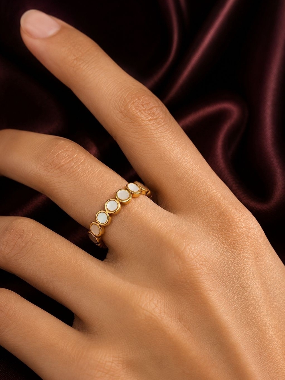 Gold Ring with White Disc Accents